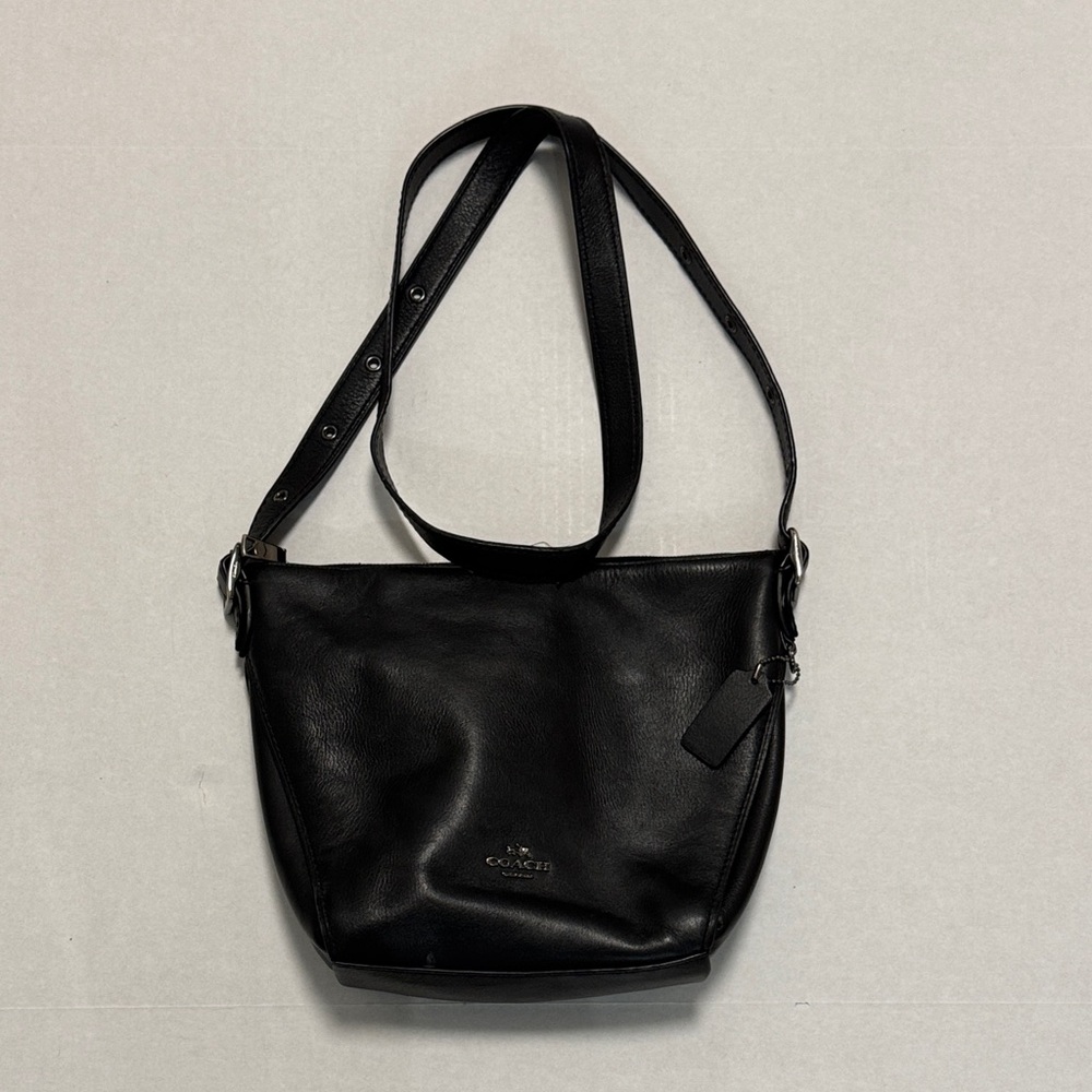 Coach Dufflette Leather Crossbody Bag Black Purse Strap Metallic 21377 Duffle